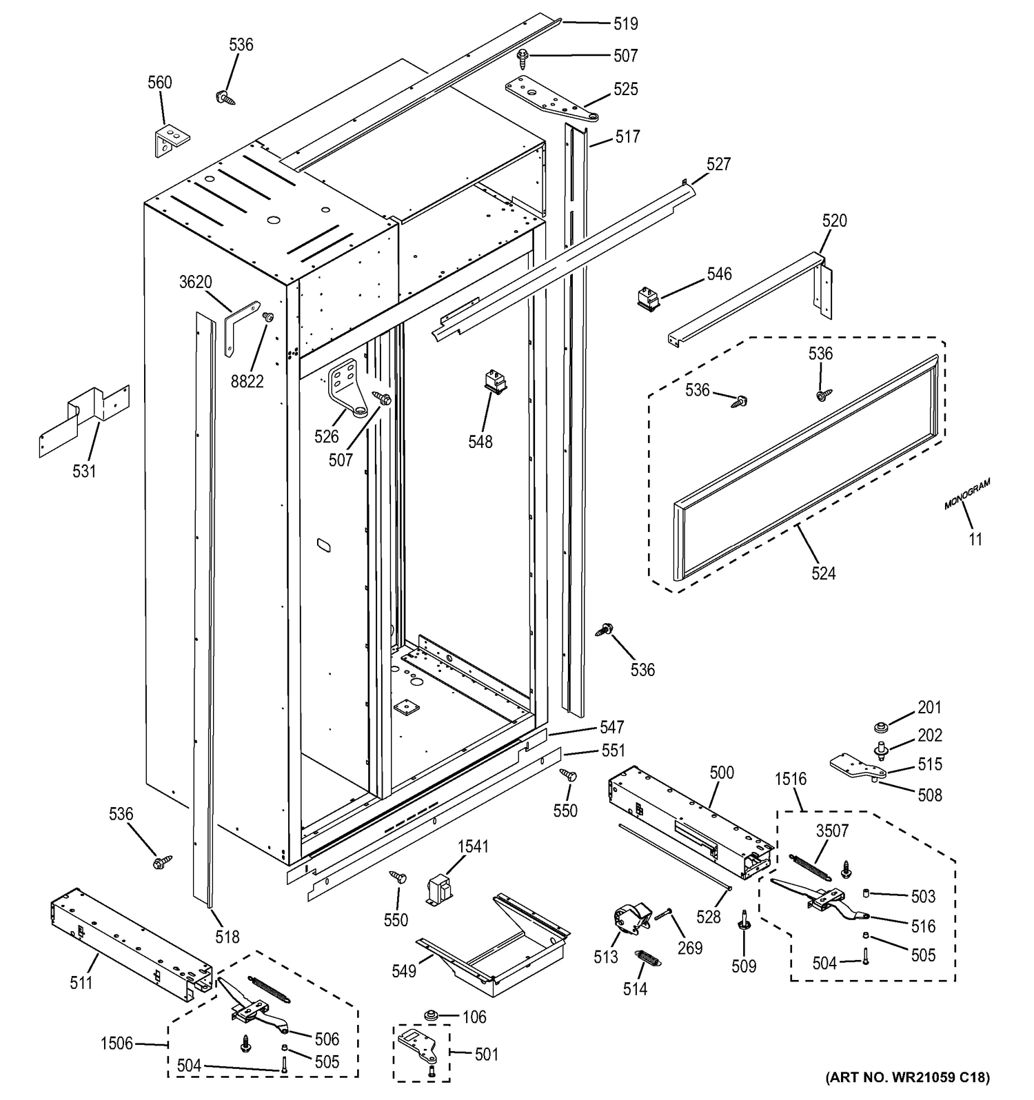 CASE PARTS Diagram and Parts List for ZISS420DHBSS  General Electric Refrigerator