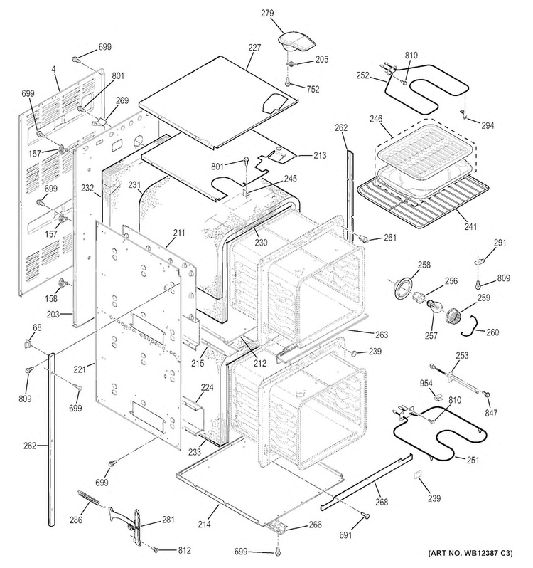 Body Parts Diagram and Parts List for JRP28BJ2BB  General Electric Wall Oven