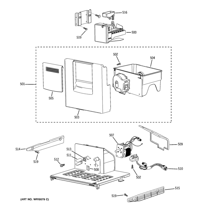 Ice Maker & Dispenser Diagram and Parts List for PSB42YPHASV  General Electric Refrigerator