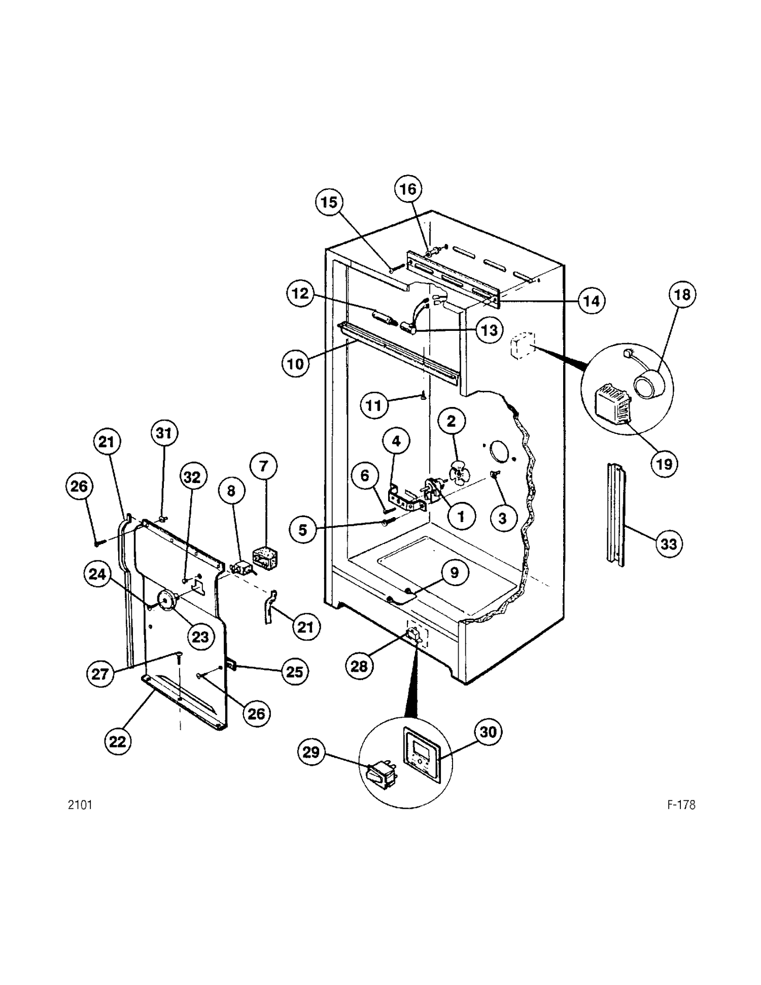 CABINET Diagram and Parts List for UFE20CW1  General Electric Freezer