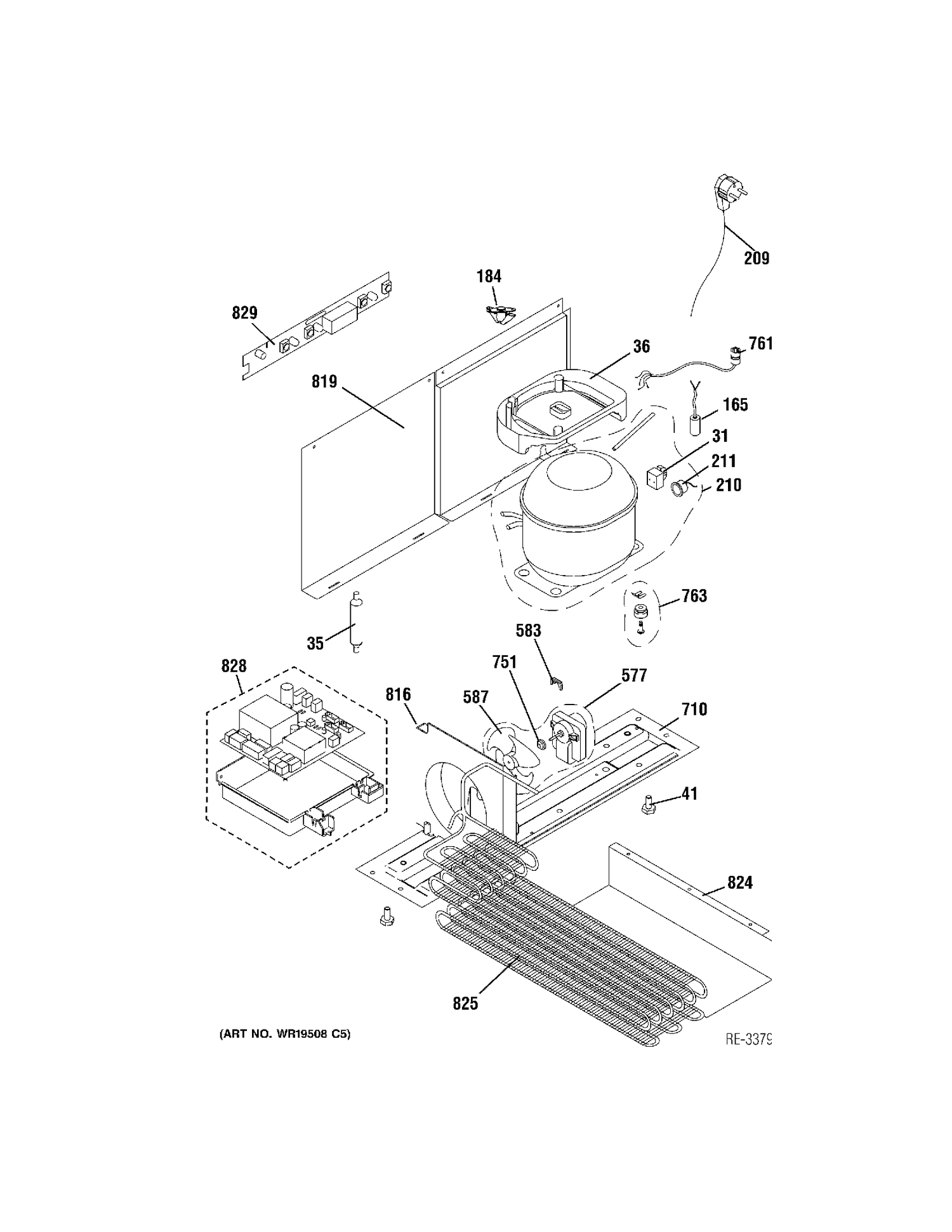 UNIT PARTS Diagram and Parts List for ZIDI240WAII  General Electric Refrigerator