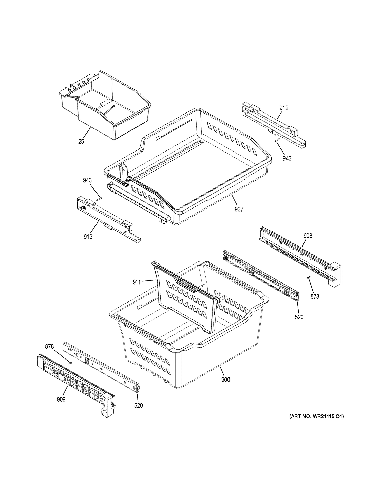 FREEZER SHELVES Diagram and Parts List for GDE21EGKFRWW  General Electric Refrigerator