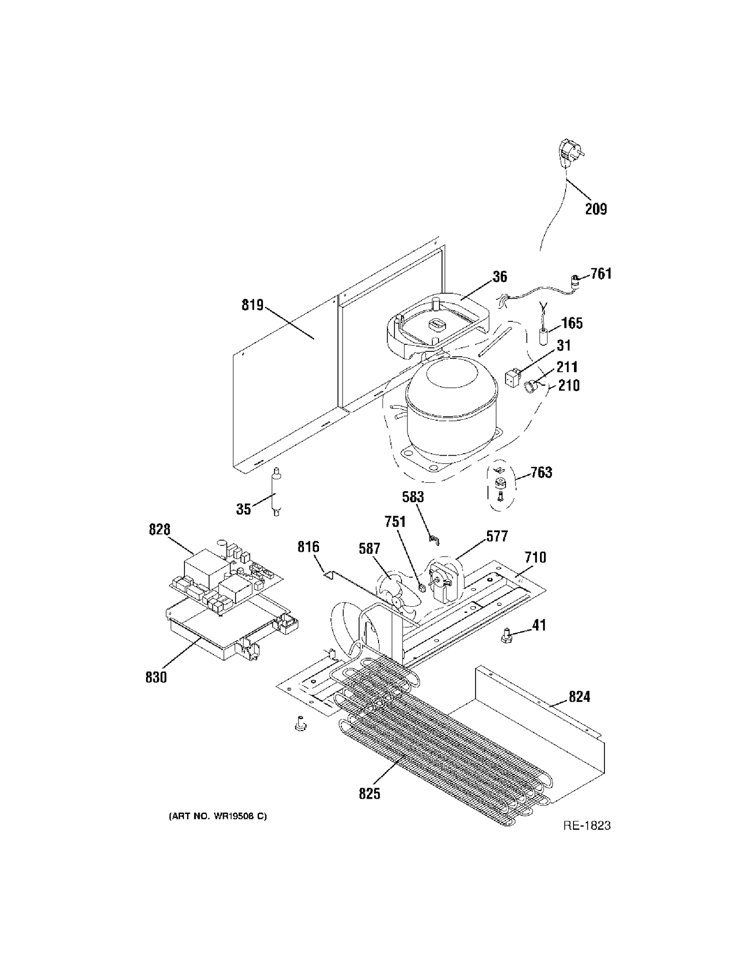 SYSTEM PARTS Diagram and Parts List for ZIDI240BAII  General Electric Refrigerator
