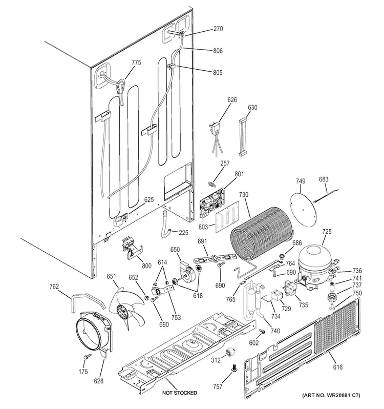 Machine Compartment Diagram and Parts List for GSE25HMHES  General Electric Refrigerator