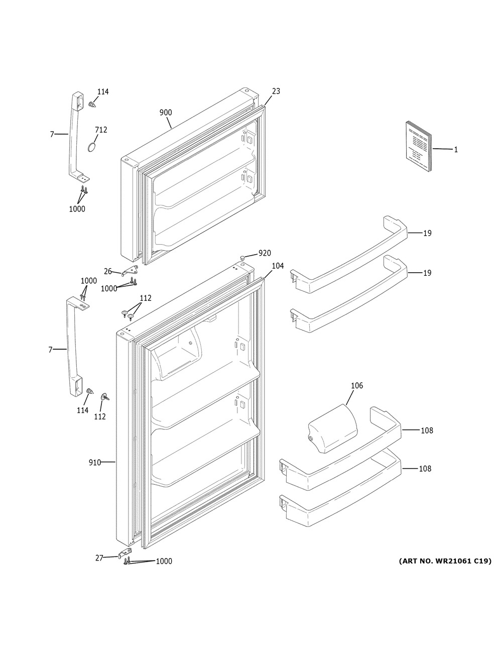 Doors Diagram and Parts List for GTE17DTNFRCC  General Electric Refrigerator