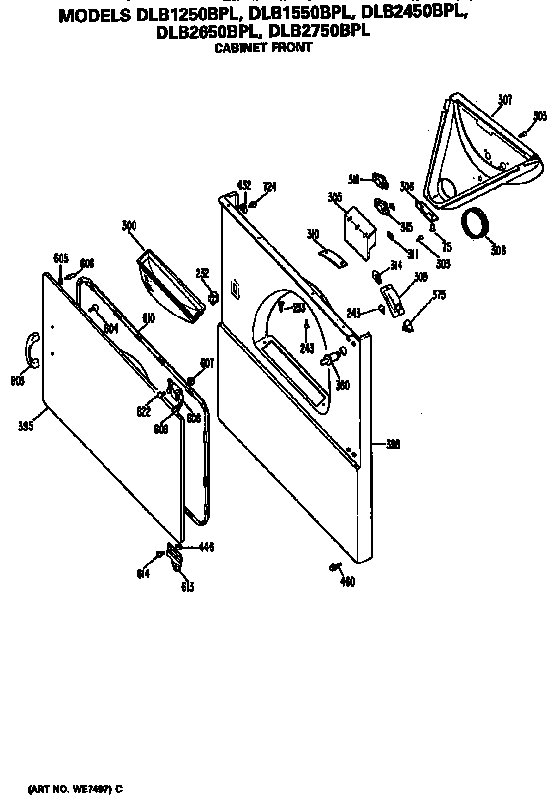 Cabinet Front Diagram and Parts List for DLB2450BPL  Hotpoint Dryer