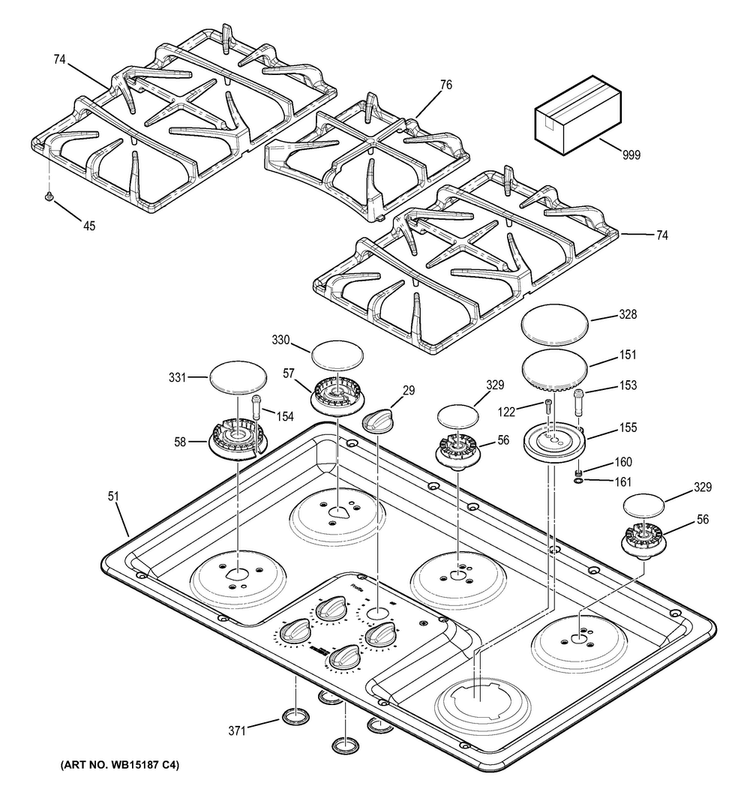 Control Panel & Cooktop Diagram and Parts List for PGP966DET5BB  General Electric Cooktop