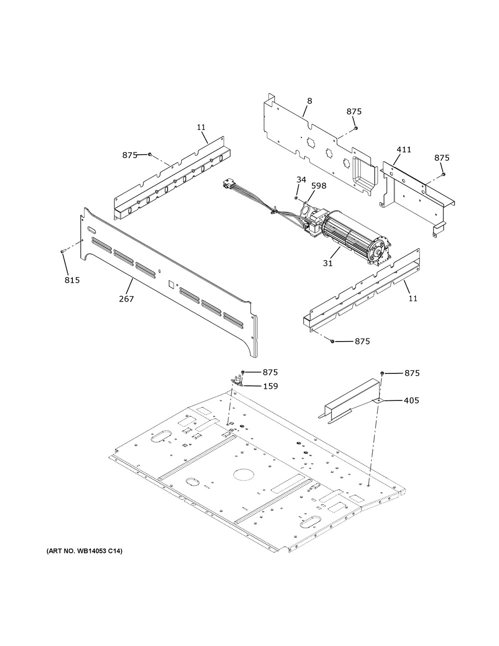 Center Spacer Diagram and Parts List for CTD90DM2N3S5  General Electric Wall Oven