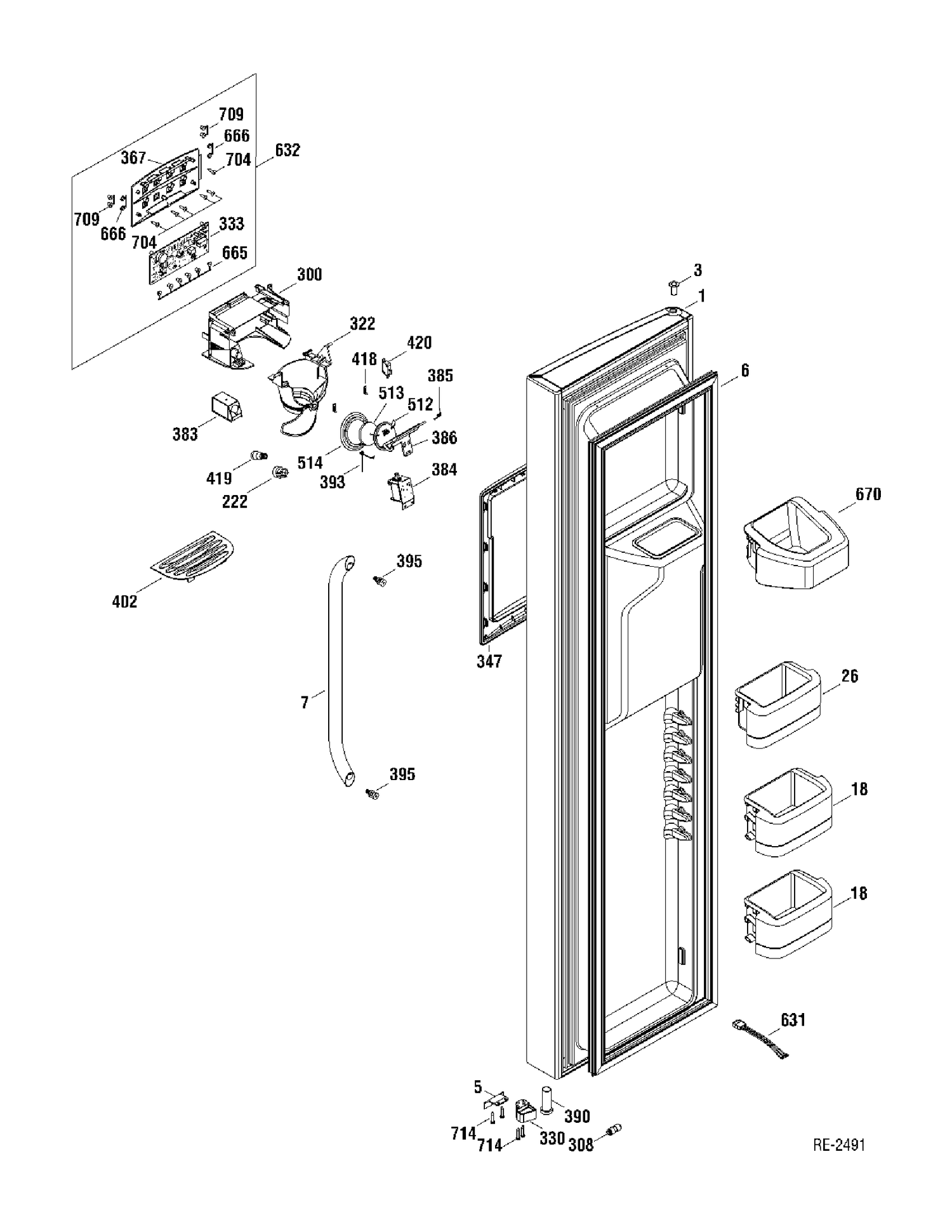 FZ DOOR Diagram and Parts List for GSR23KSTASS  General Electric Refrigerator