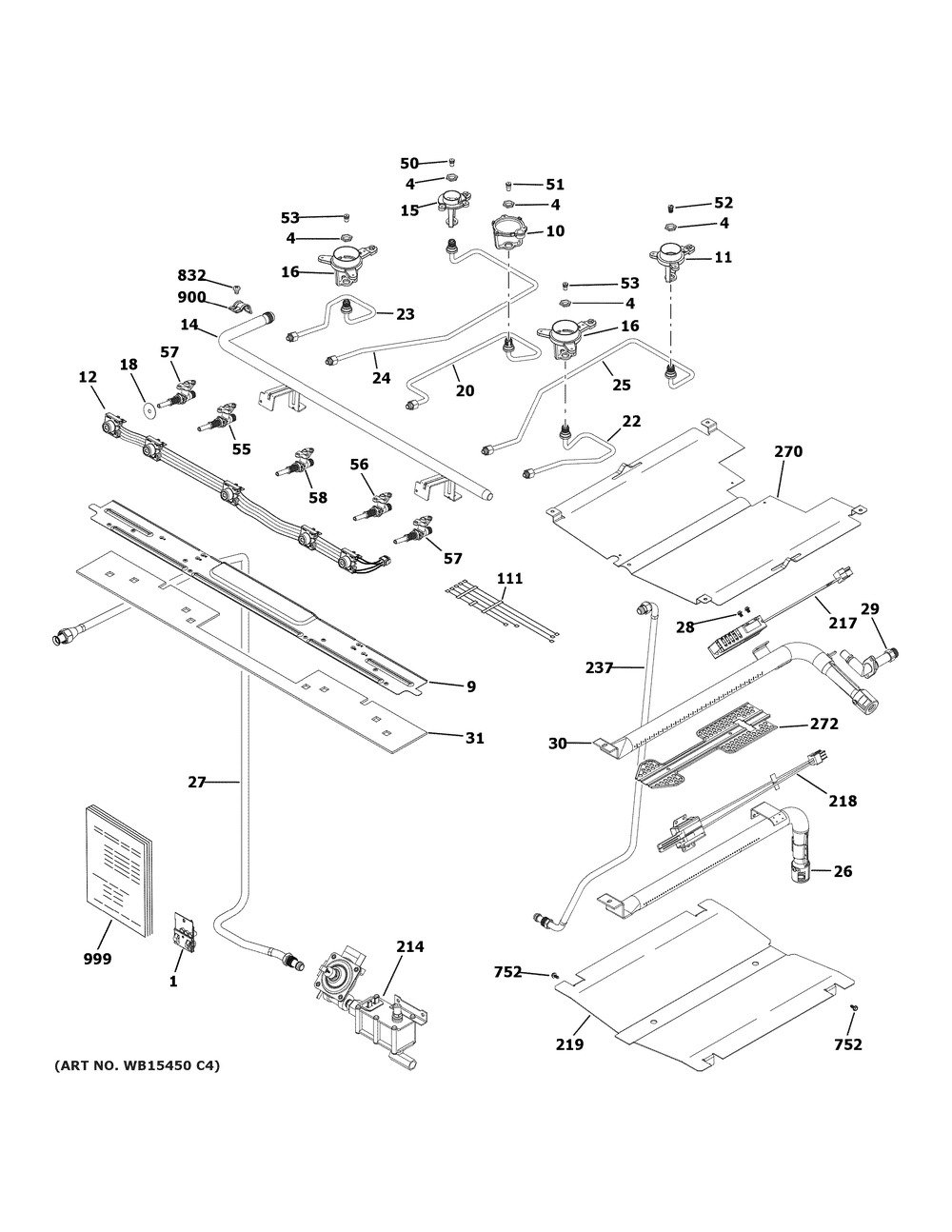 Gas & Burner Parts Diagram and Parts List for JGB720FEJ2DS  General Electric Range