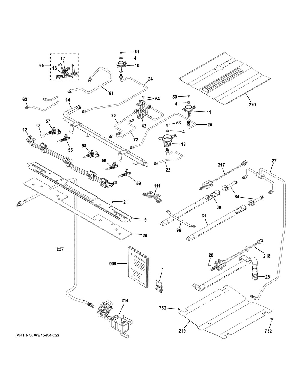 Gas & Burner Parts Diagram and Parts List for PGB940SEJ6SS  General Electric Range