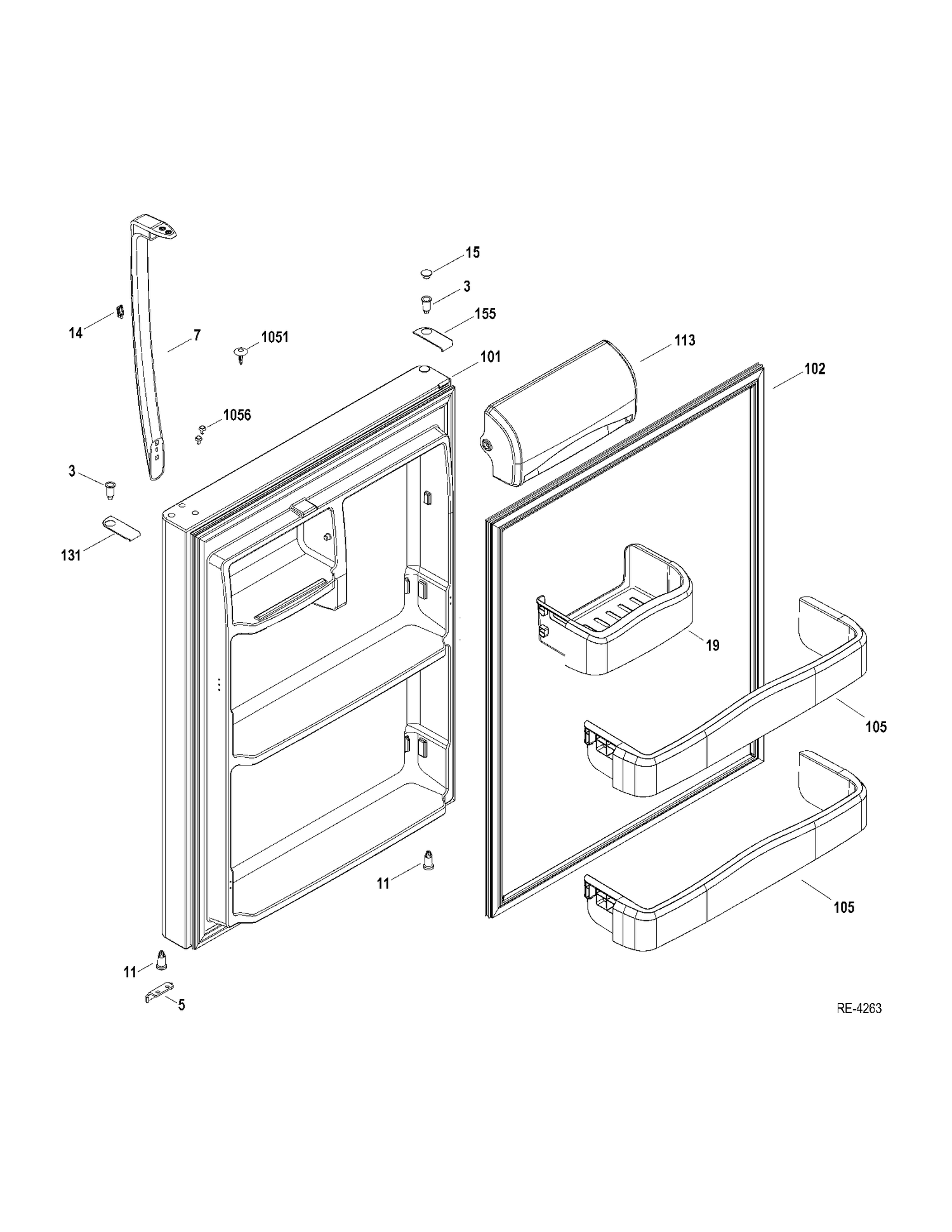 FF DOOR Diagram and Parts List for GTRC0GAZARWW  General Electric Refrigerator