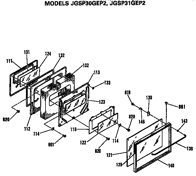 Door Assembly Diagram and Parts List for JGSP30GEP2  General Electric Range
