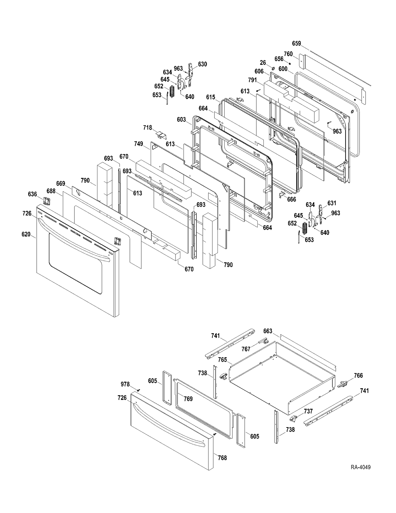 DOOR-DRAWER Diagram and Parts List for JCBP83SP2SS  General Electric Range