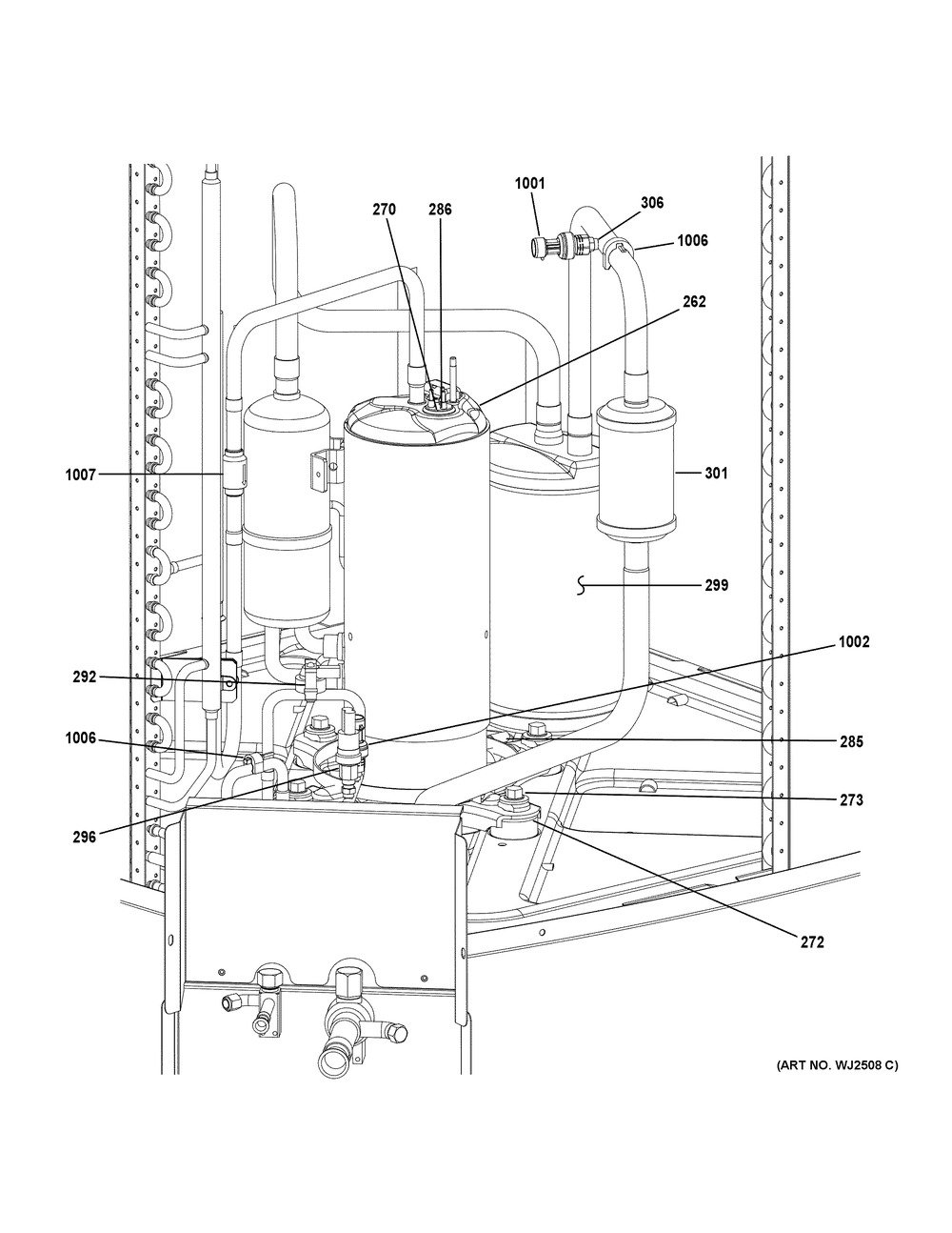 Sealed System Diagram and Parts List for NS23A48MA451  General Electric Air Conditioner