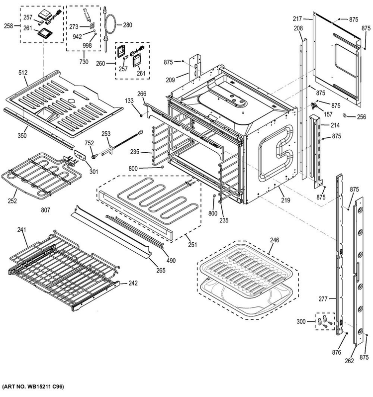 Upper Oven Diagram and Parts List for CT9550SH3SS  General Electric Wall Oven