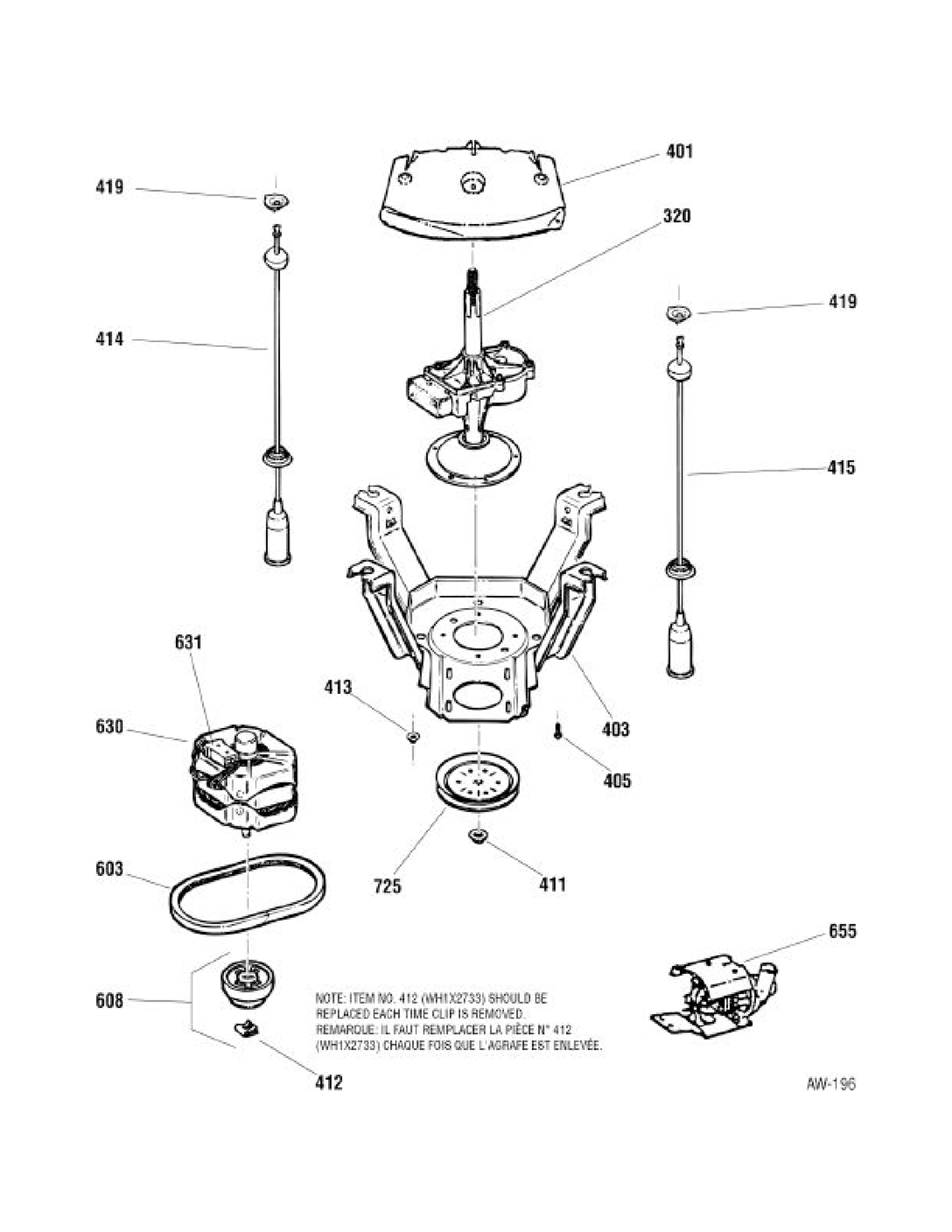 MECHANISM GROUP Diagram and Parts List for MNSR1060W0WW  General Electric Washer