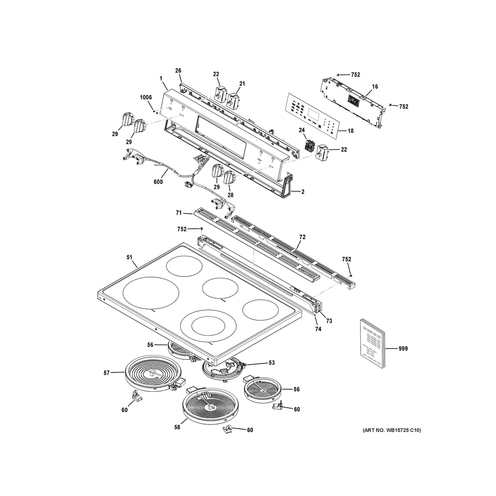 Control Panel And Cooktop Diagram and Parts List for GRS500PV2BB  General Electric Range