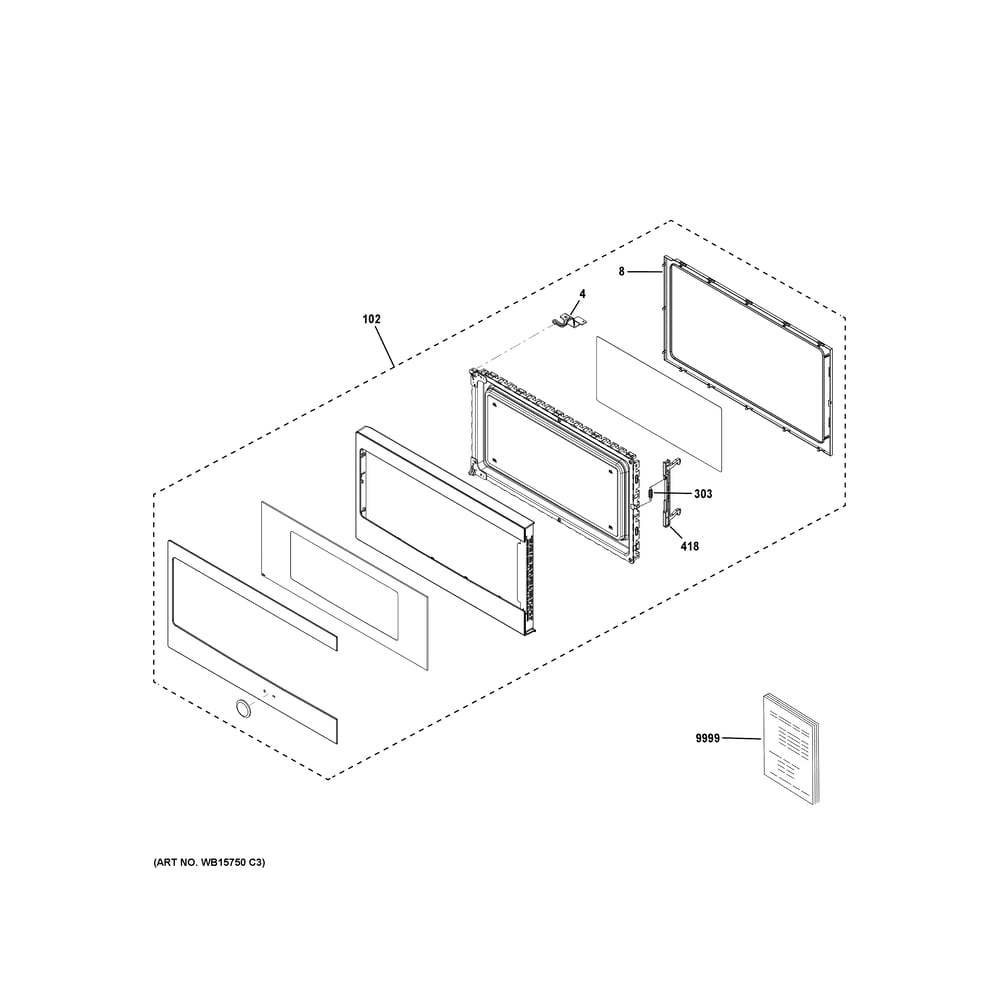 Door Parts 1 Diagram and Parts List for PCHK11S1W1BB  General Electric Microwave