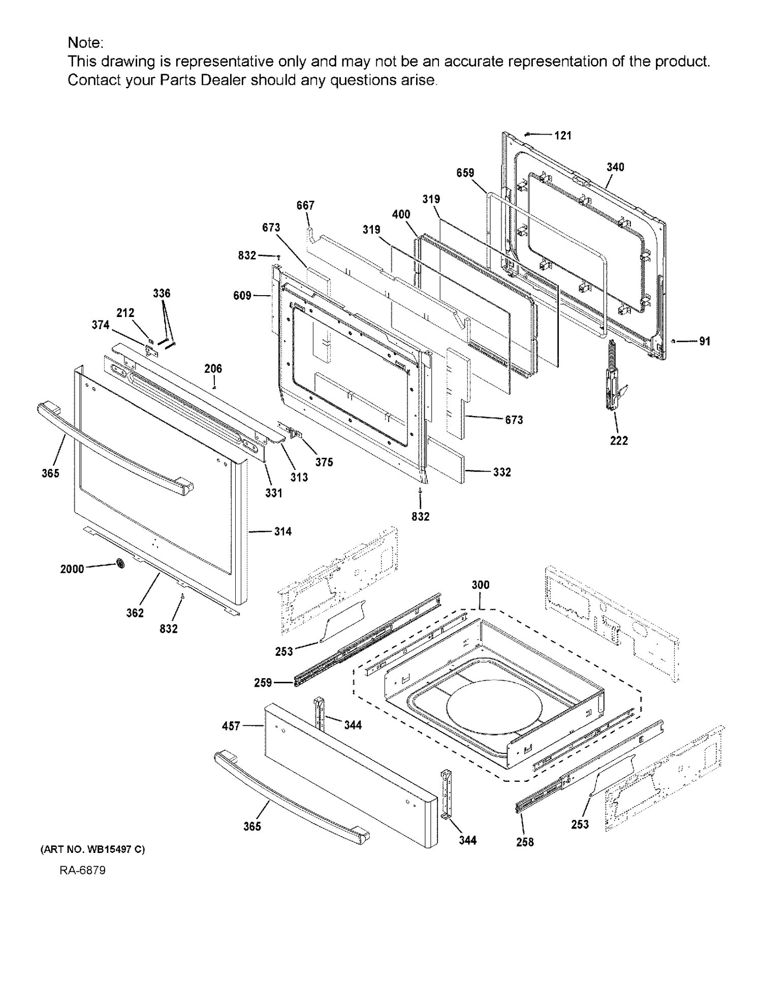 DOOR & DRAWER PARTS Diagram and Parts List for PCGS930EEL1ES  General Electric Range