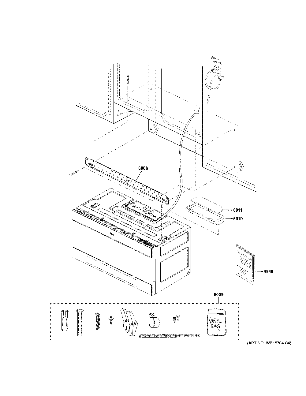 Installation Parts Diagram and Parts List for QVM7167RN8SS  General Electric Microwave