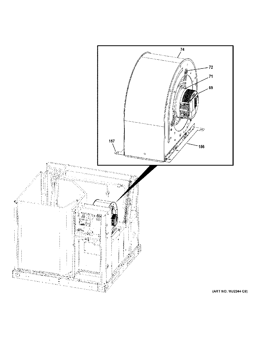 Blower And Motor Diagram and Parts List for NP14H60S02  General Electric Air Conditioner
