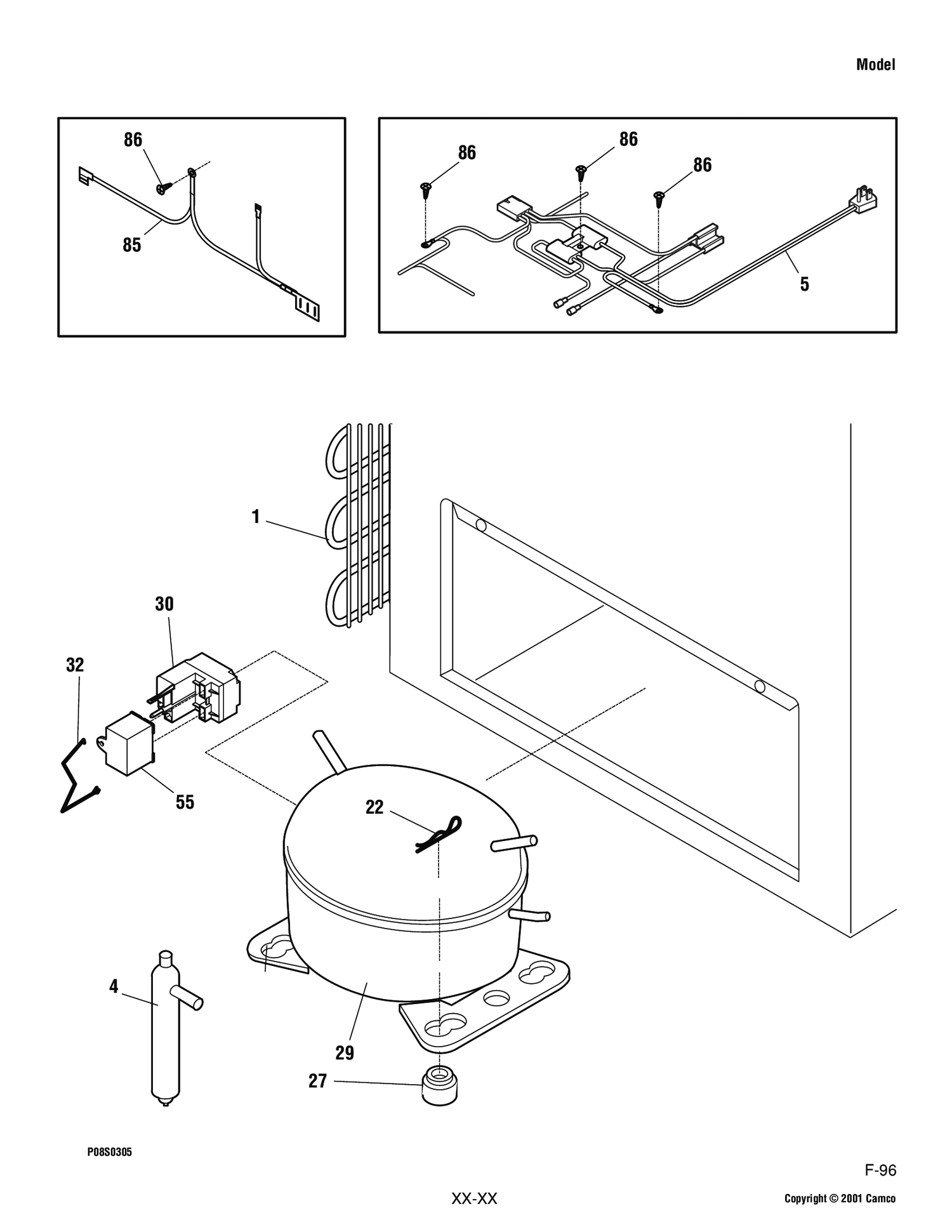 SYSTEM Diagram and Parts List for FCM5FMBWH  General Electric Freezer