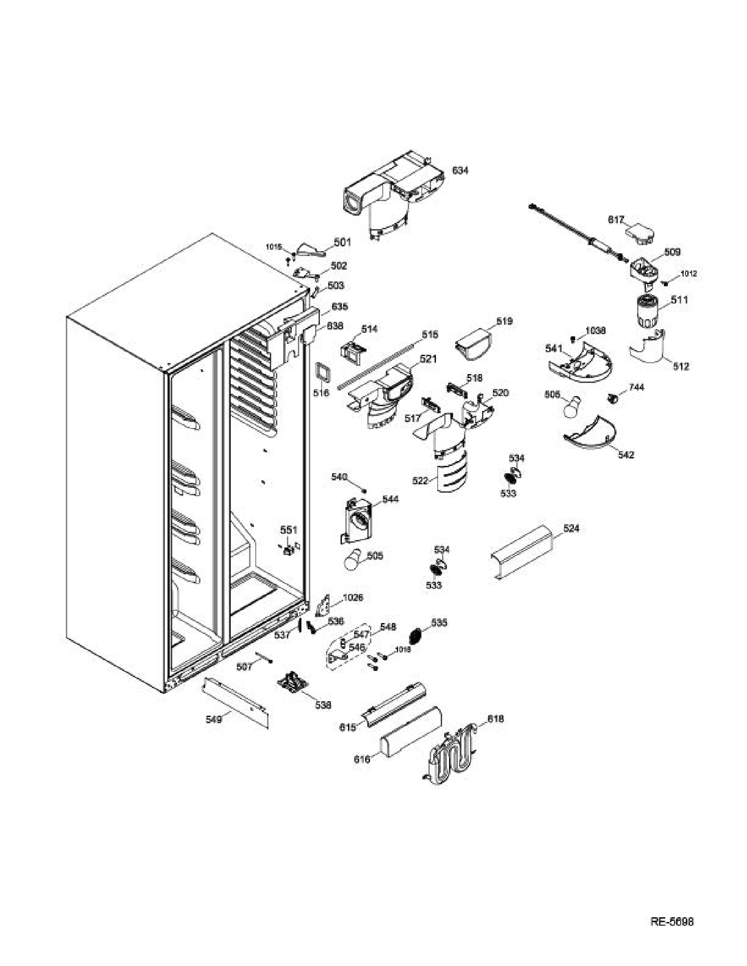 FF FUNCTIONAL PARTS Diagram and Parts List for DSRS5KGXIFGS  General Electric Refrigerator
