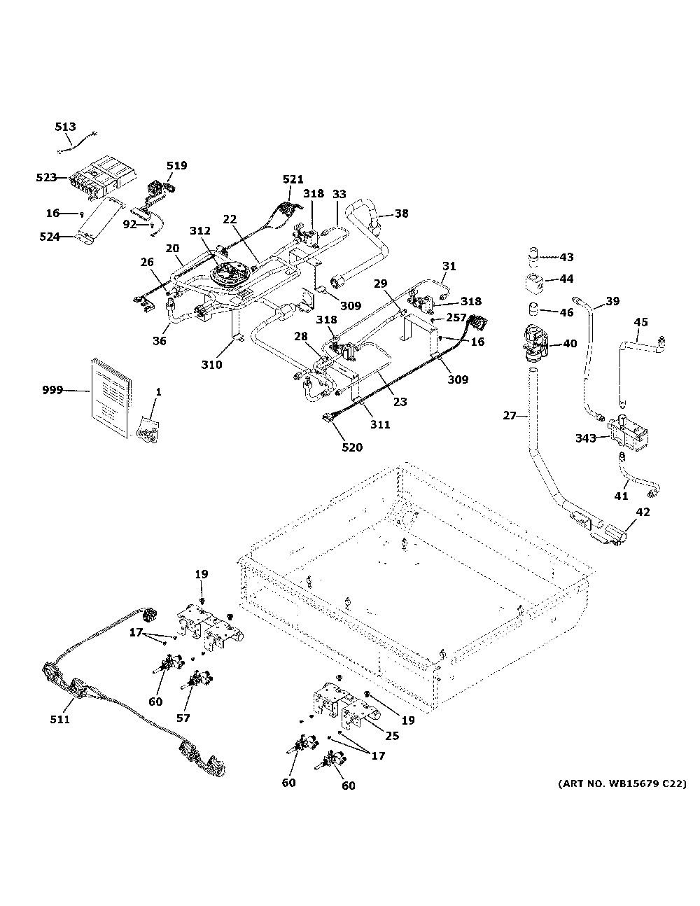 Gas And Burner Parts Diagram and Parts List for ZGP304NT1SS  General Electric Range