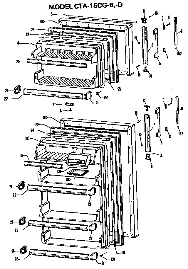 Doors Diagram and Parts List for CTA15CGBLAD  Hotpoint Refrigerator