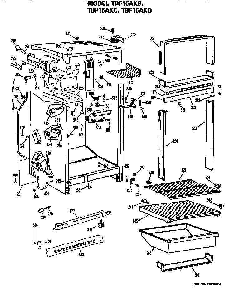 Cabinet Parts Diagram and Parts List for TBF16AKB  General Electric Refrigerator