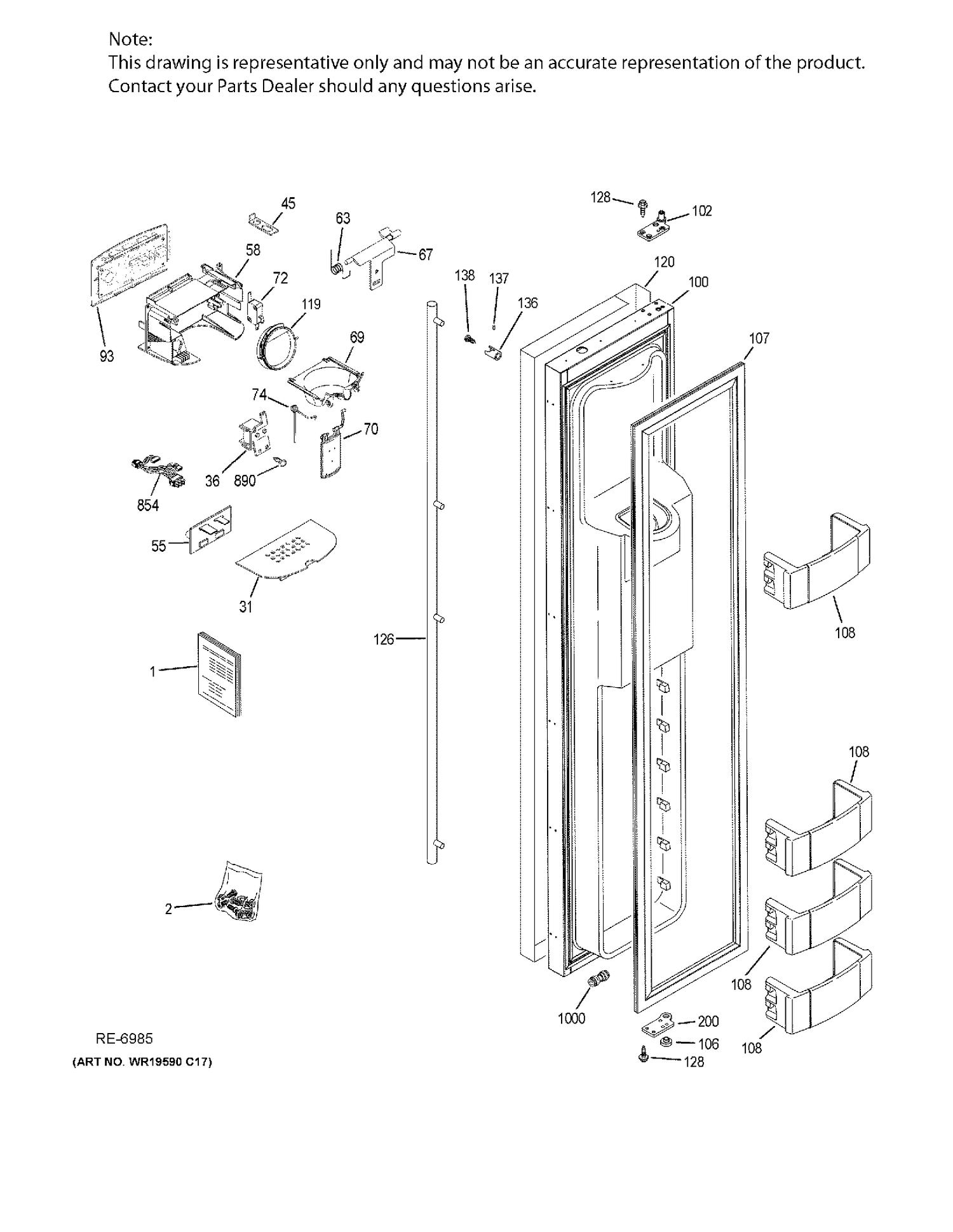 FZ DOOR Diagram and Parts List for ZISS480DKBSS  General Electric Refrigerator