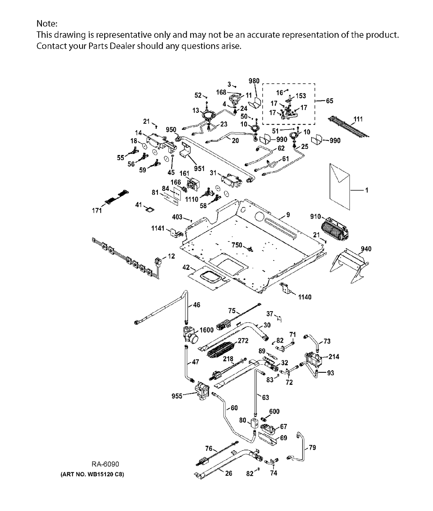 GAS & BURNER PARTS Diagram and Parts List for CCGS990SET5SS  General Electric Range
