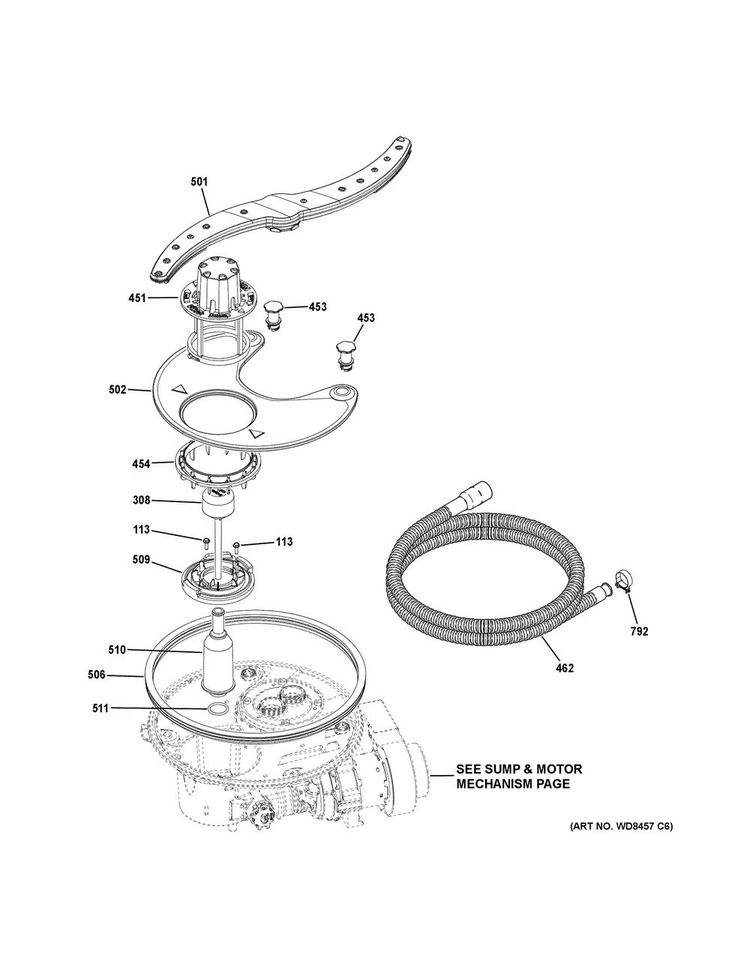 Sump & Filter Assembly Diagram and Parts List for DDT595SGJ0BB  General Electric Dishwasher