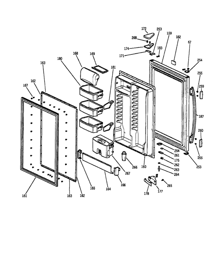 Fresh Food Door Diagram and Parts List for PDS18LMAWW  General Electric Refrigerator