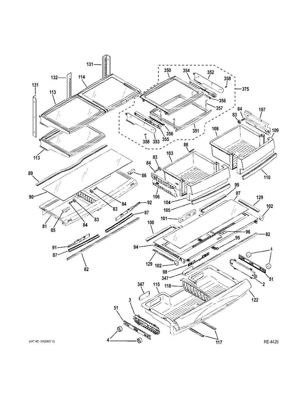Ff Shelves Diagram and Parts List for PFE29PSDSS  General Electric Refrigerator
