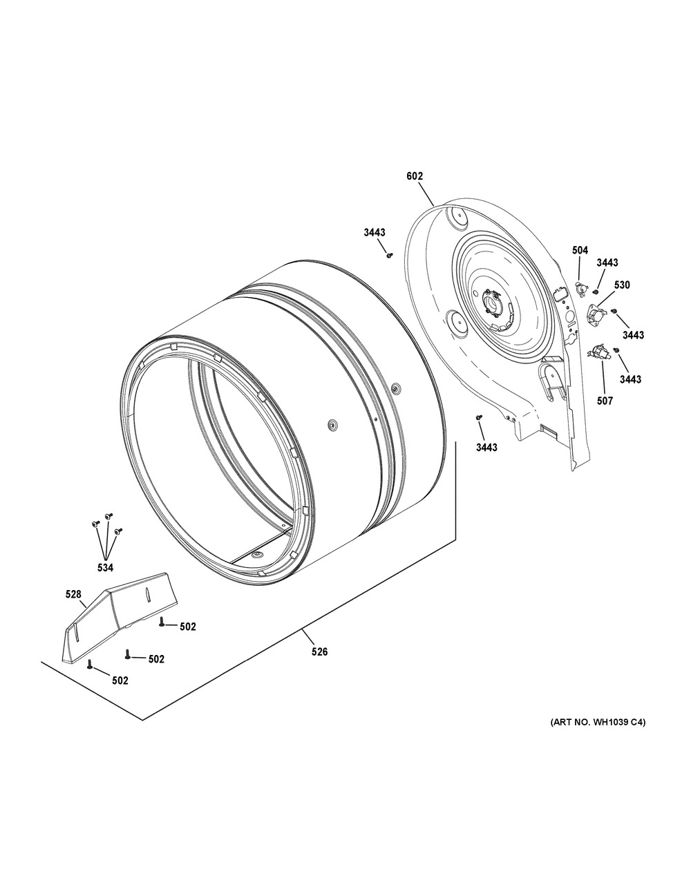 Drum Diagram and Parts List for GUD27GSSM0WW  General Electric Washer Dryer Combo