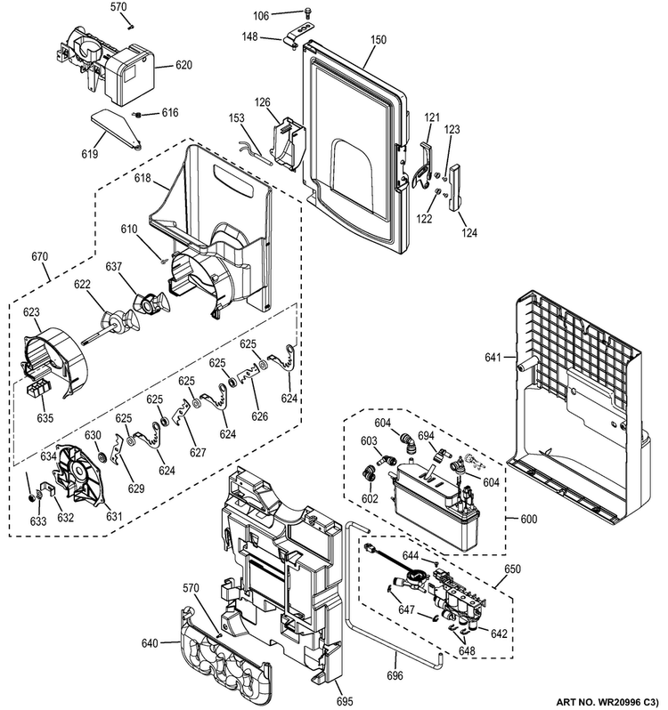 Ice Maker & Dispenser Diagram and Parts List for CFE28TSHFSS  General Electric Refrigerator