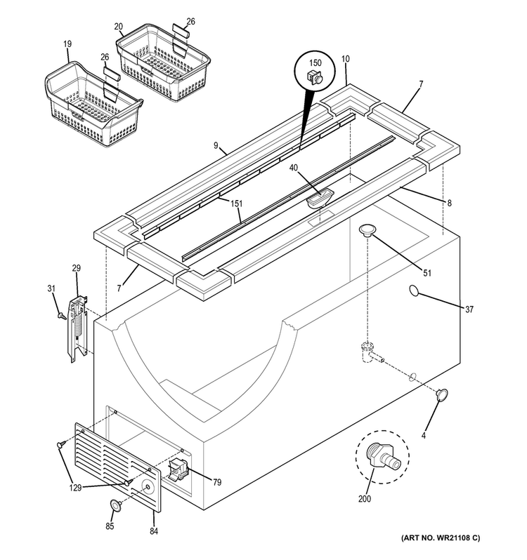 Cabinet Diagram and Parts List for FCM16DJBWW  General Electric Freezer