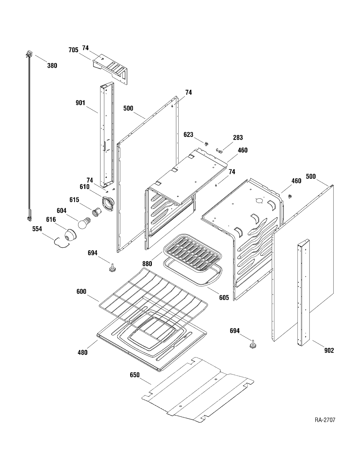 BODY PARTS Diagram and Parts List for JGAS730EL1WW  General Electric Range