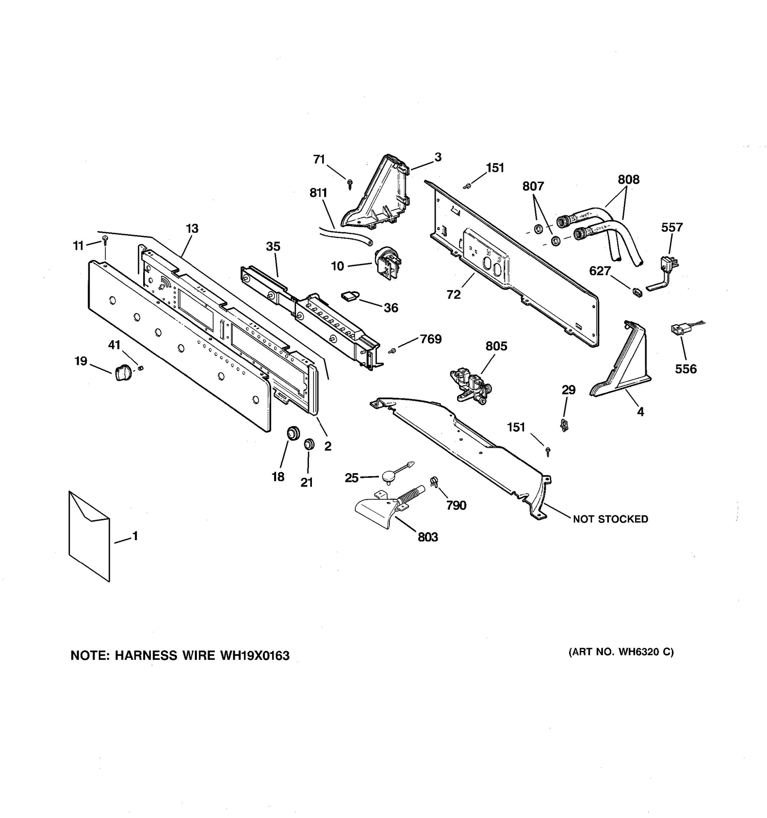 CONTROLS & BACKSPLASH Diagram and Parts List for EWA6500D1WW  General Electric Washer