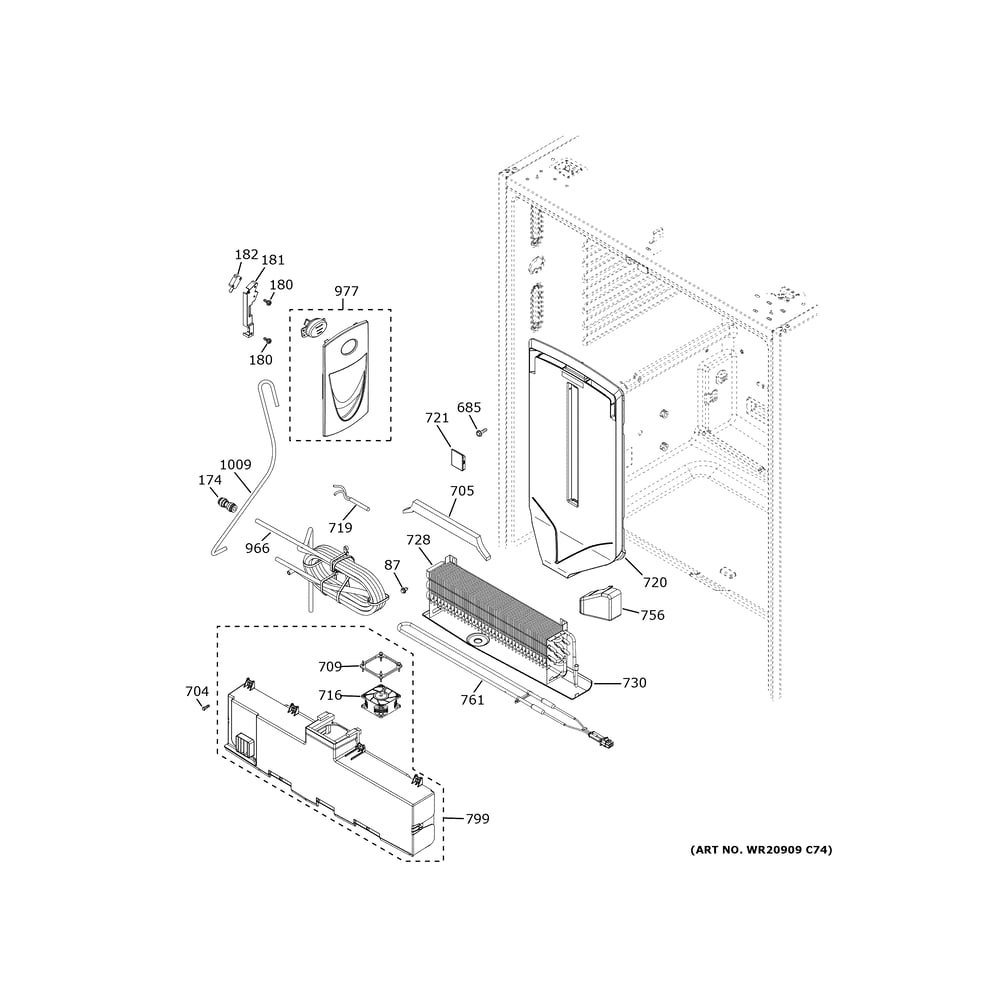 Fresh Food Section Diagram and Parts List for ZWE23NSYBSS  General Electric Refrigerator