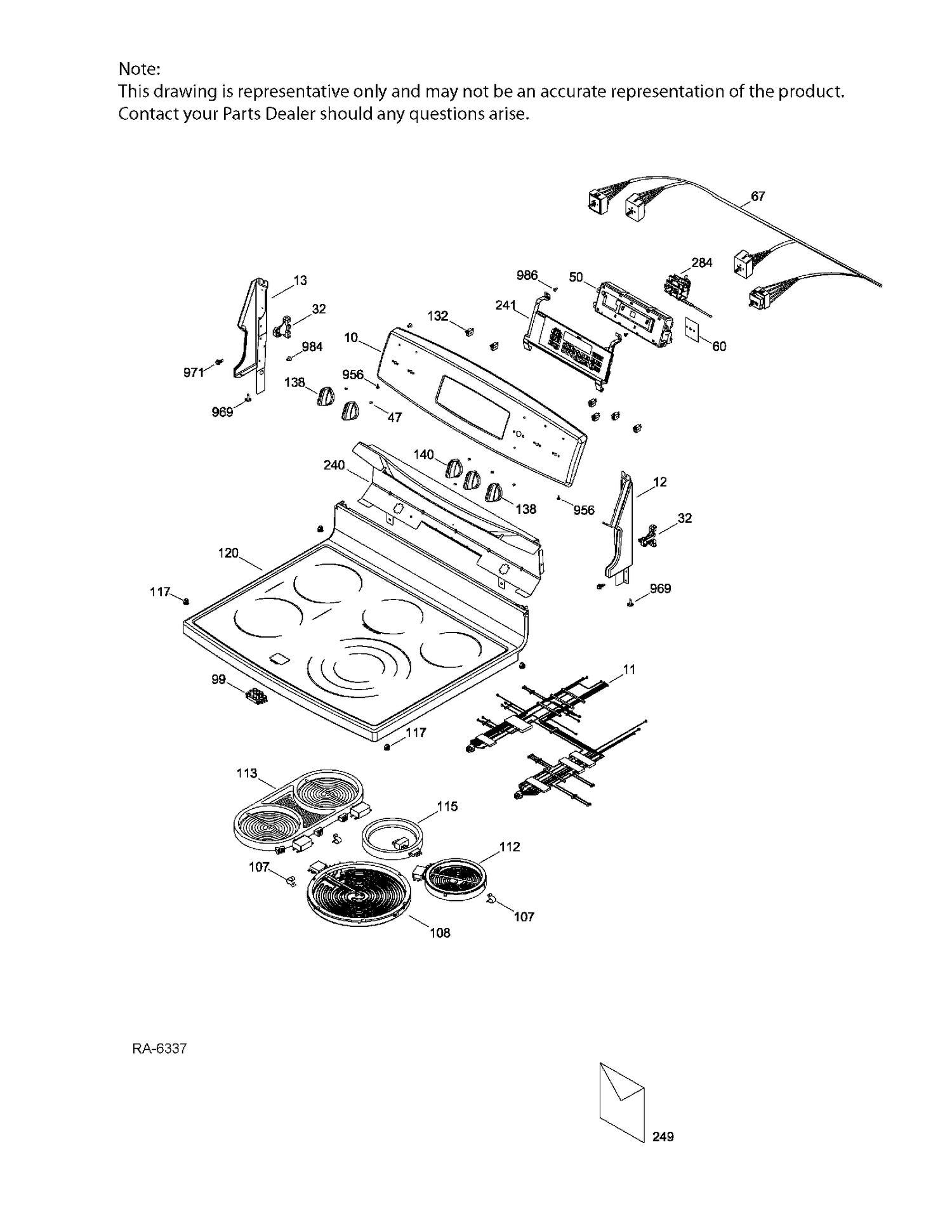 CONTROL PANEL & COOKTOP Diagram and Parts List for PCB980SF2SS  General Electric Range