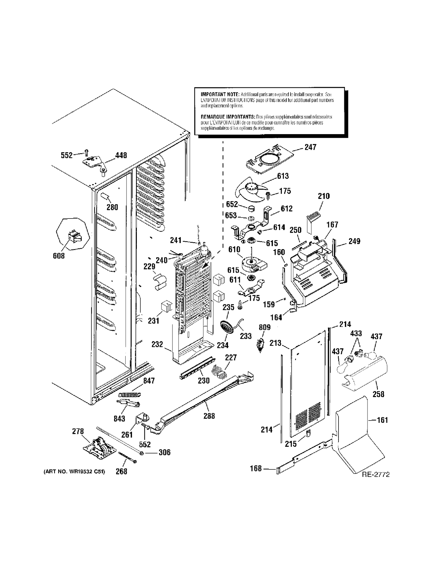 FREEZER SECTION Diagram and Parts List for ZFSB25DTBSS  General Electric Refrigerator