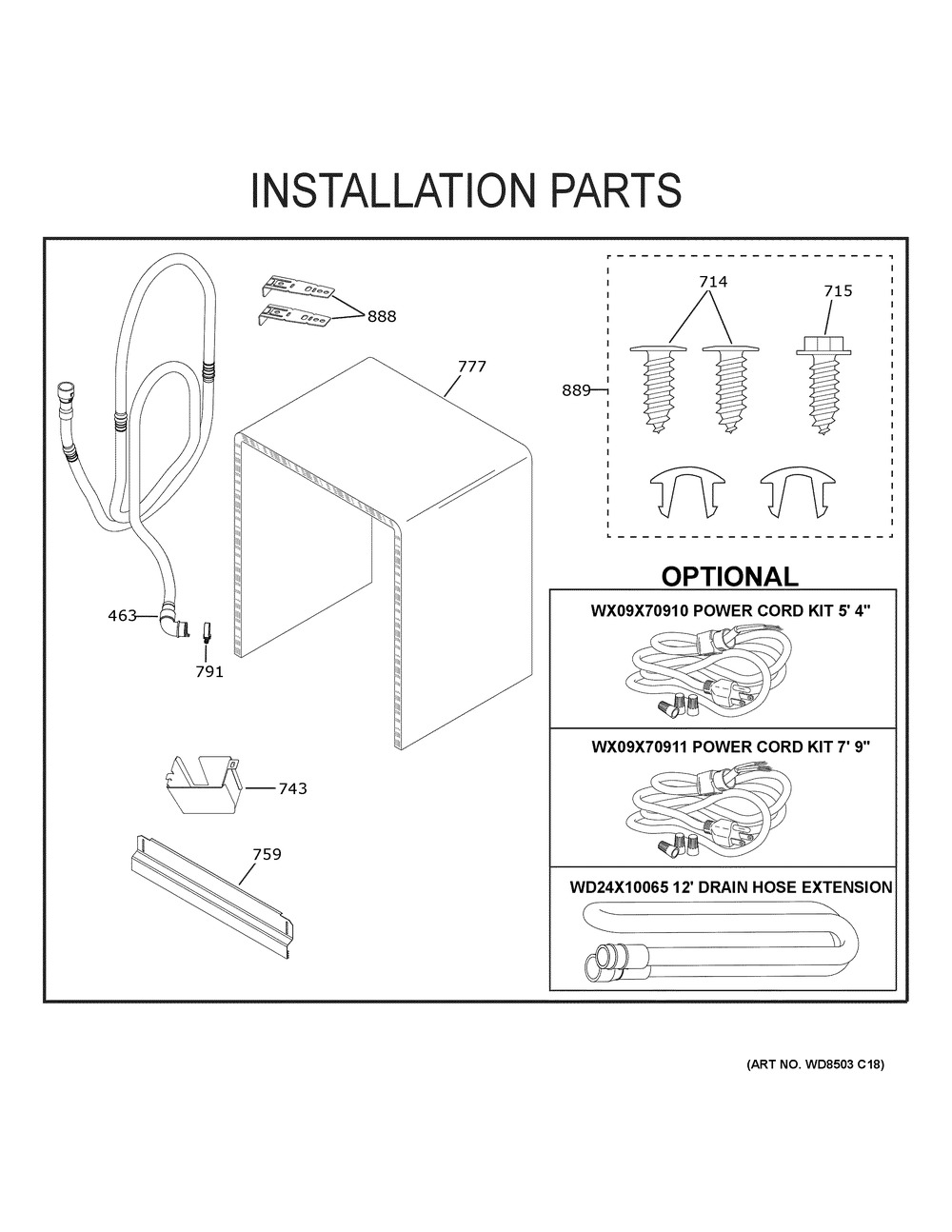 Installation Parts Diagram and Parts List for GDF550PGR6BB  General Electric Dishwasher