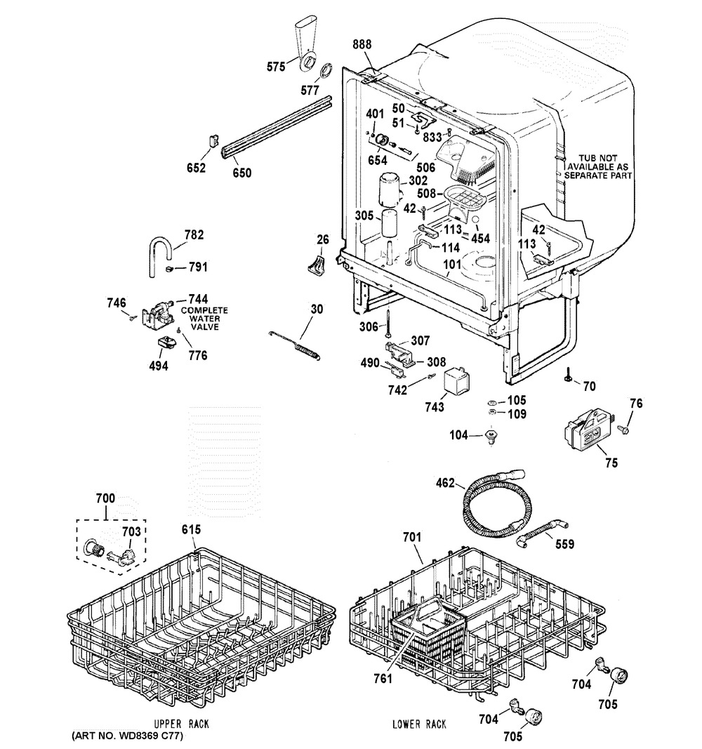Body Parts Diagram and Parts List for GSD2100V55BB  General Electric Dishwasher