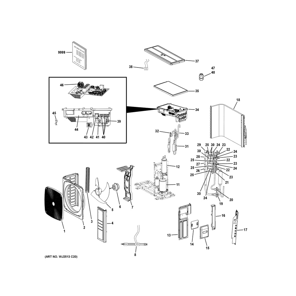 Room Air Conditioner Diagram and Parts List for 4G36AD2BEA1  General Electric Air Conditioner