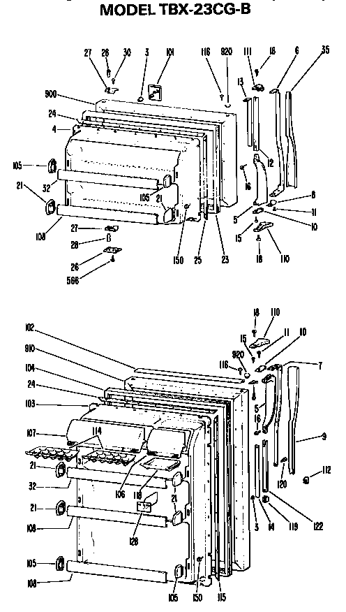 Doors Diagram and Parts List for TBX23CGB  General Electric Refrigerator
