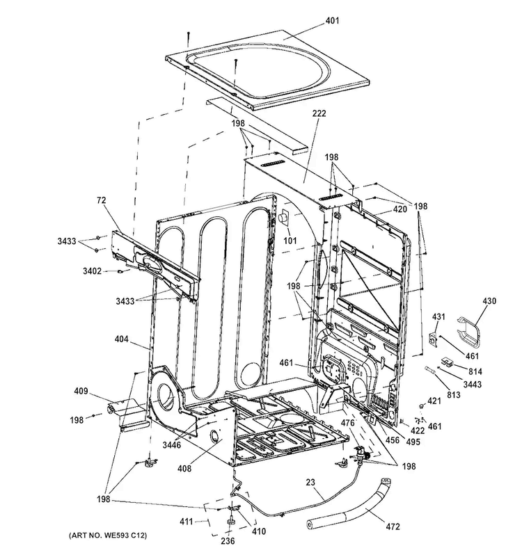 Cabinet Diagram and Parts List for GFDS170GH0WW  General Electric Dryer