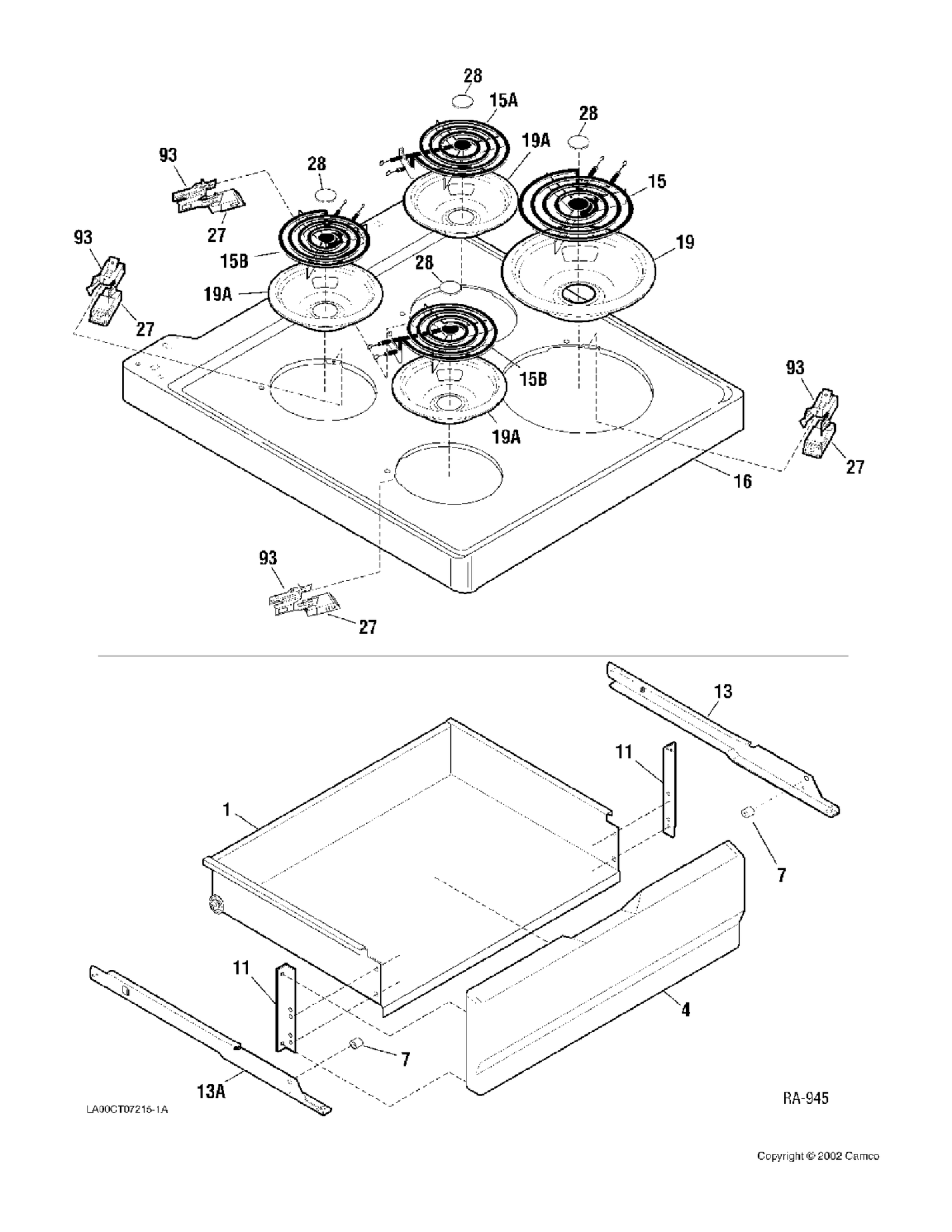 TOP Diagram and Parts List for GRMF2150ZC-4  General Electric Range